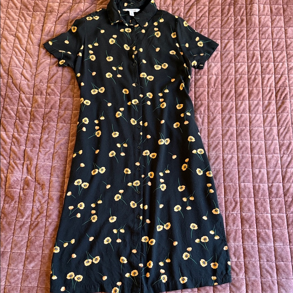 POPSUGAR Black Midi Dress with Yellow Floral Print